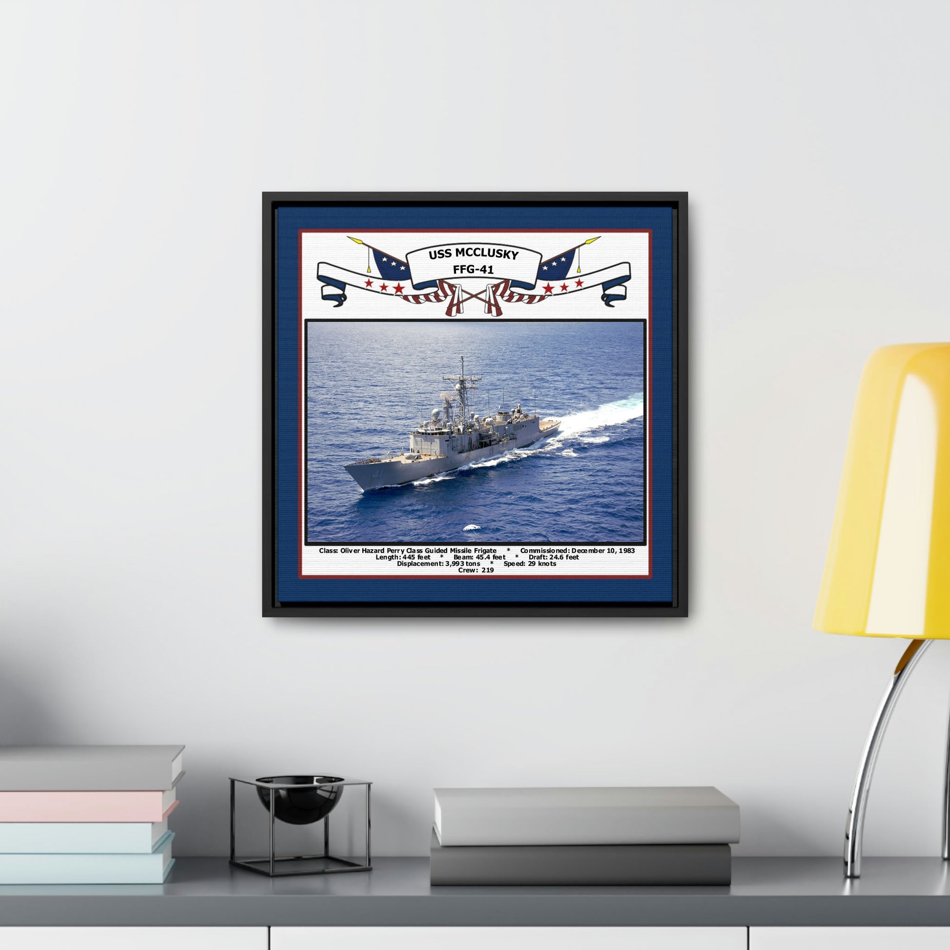 USS Mcclusky FFG-41 Navy Floating Frame Photo Desk View