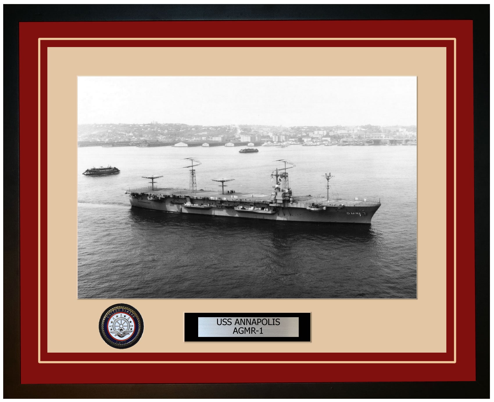 USS ANNAPOLIS AGMR-1 Framed Navy Ship Photo Burgundy