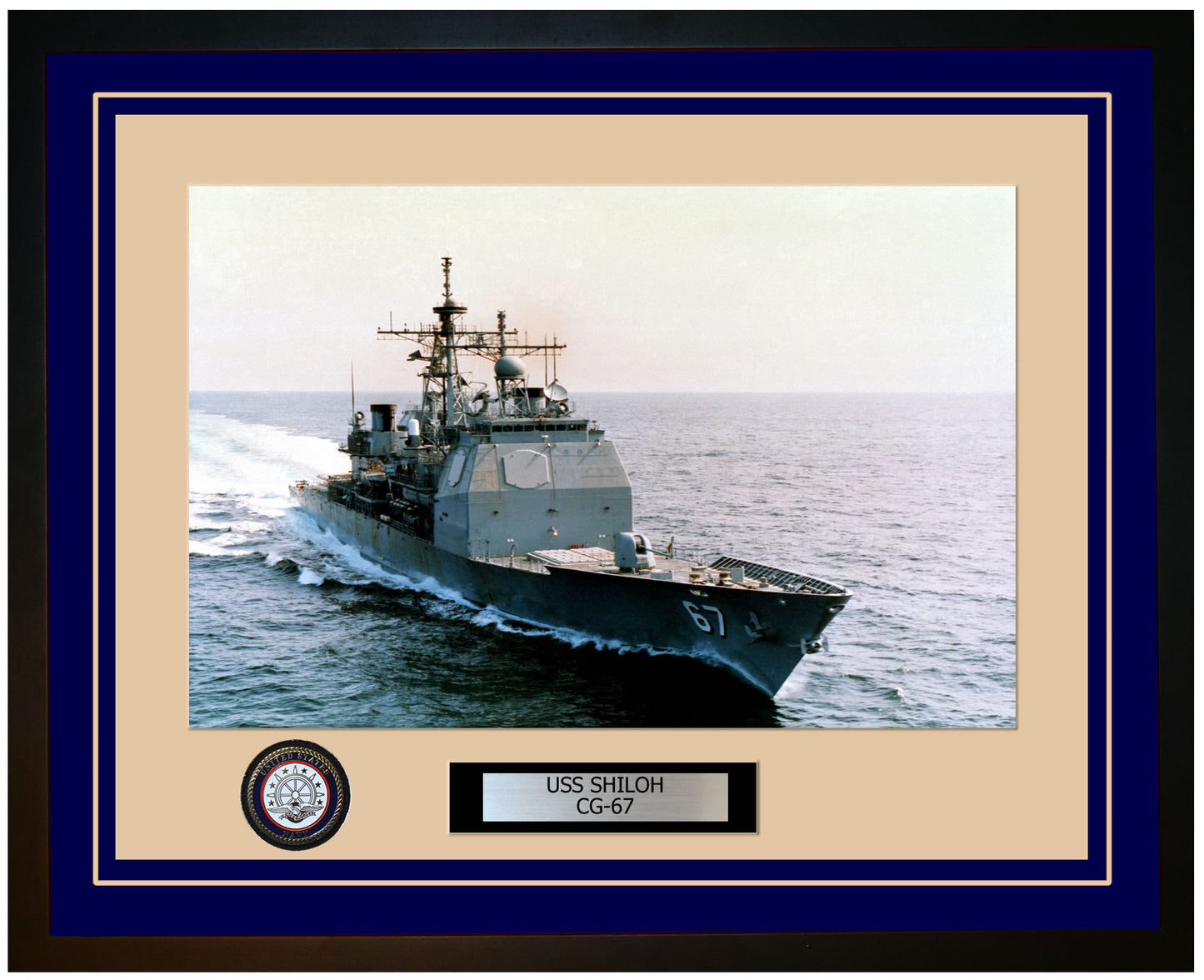 USS SHILOH CG-67 Framed Navy Ship Photo Blue