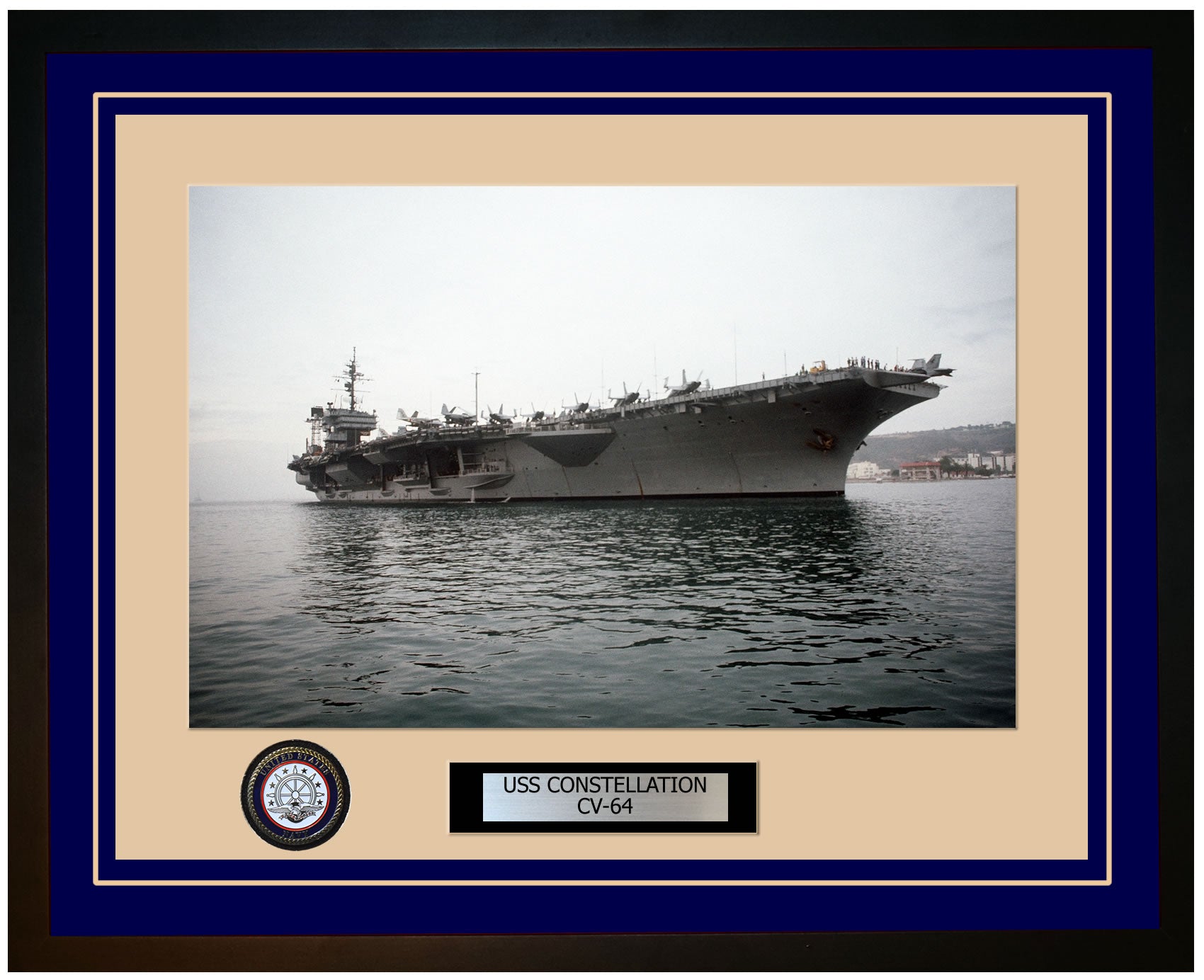 USS CONSTELLATION CV-64 Framed Navy Ship Photo Blue