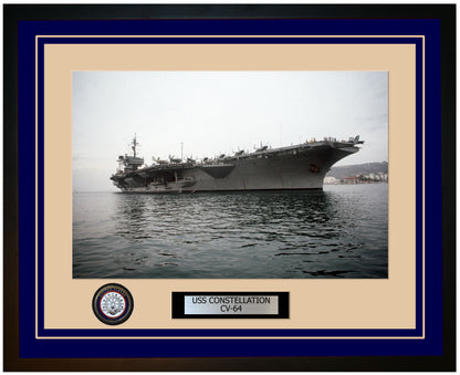 USS CONSTELLATION CV-64 Framed Navy Ship Photo Blue
