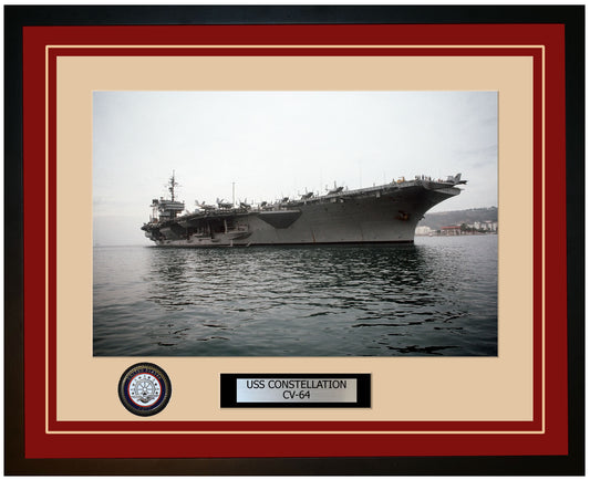 USS CONSTELLATION CV-64 Framed Navy Ship Photo Burgundy