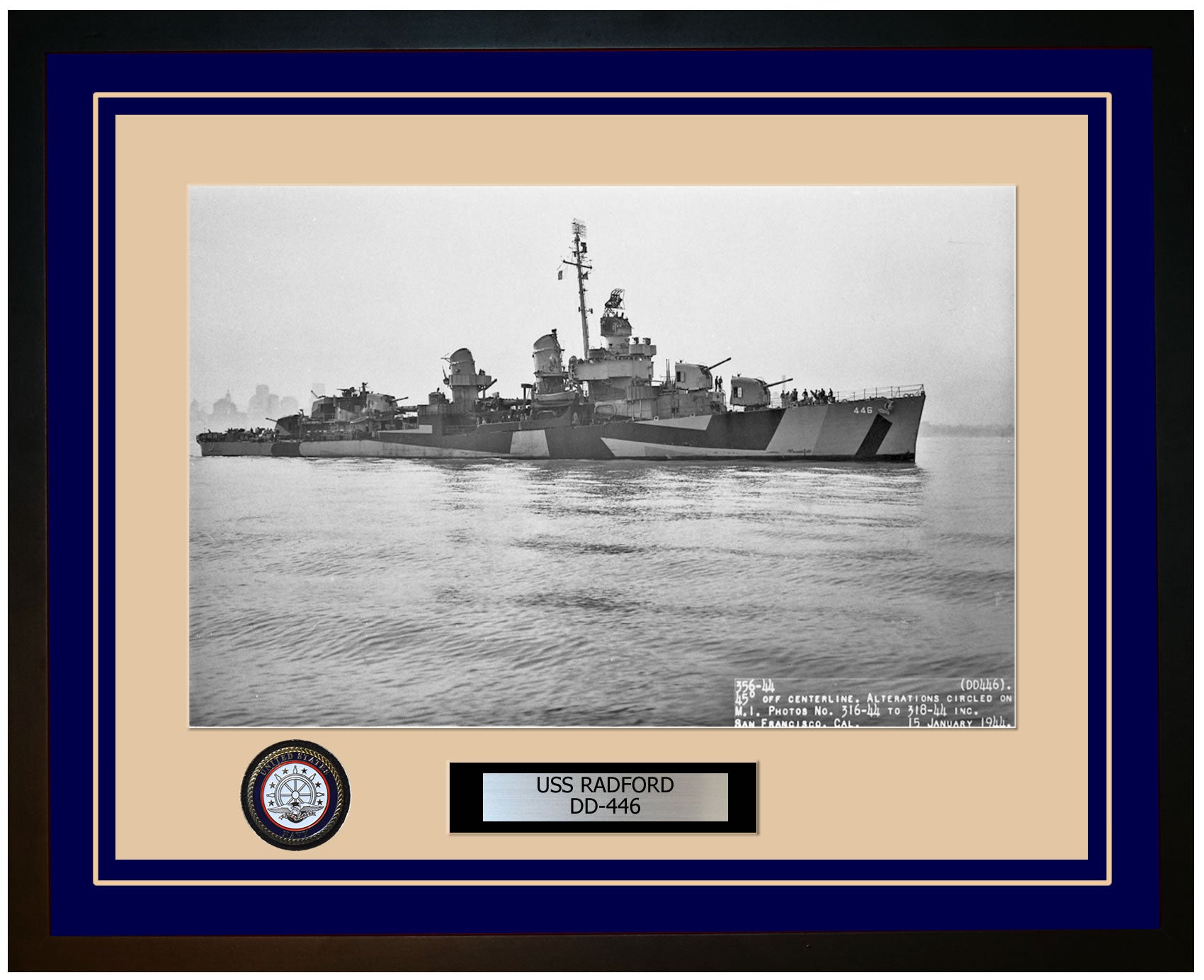 USS RADFORD DD-446 Framed Navy Ship Photo Blue
