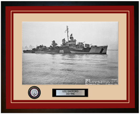 USS RADFORD DD-446 Framed Navy Ship Photo Burgundy