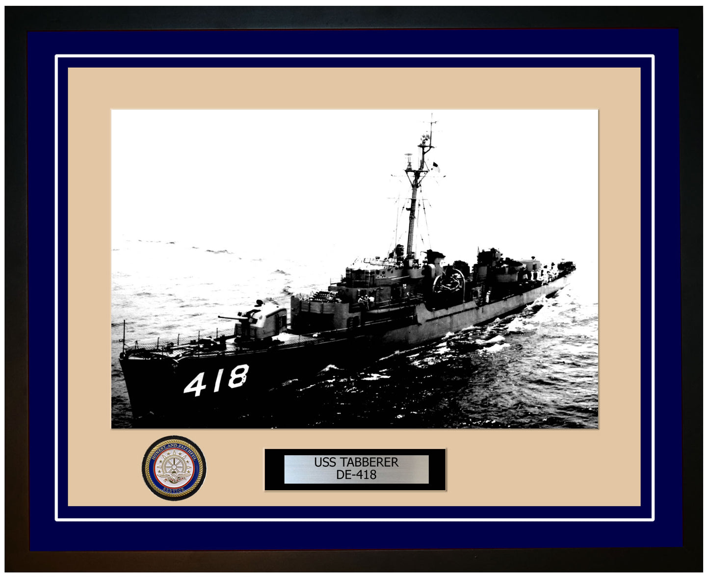 USS Tabberer DE-418 Framed Navy Ship Photo Blue