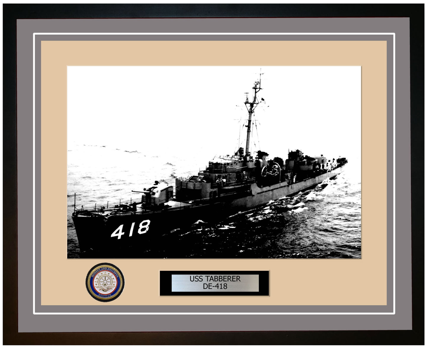 USS Tabberer DE-418 Framed Navy Ship Photo Grey