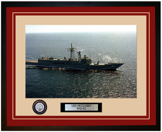USS MCCLUSKY FFG-41 Framed Navy Ship Photo Burgundy
