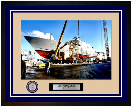 USS Milwaukee LCS-5 Framed Navy Ship Photo Blue