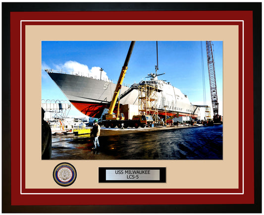 USS Milwaukee LCS-5 Framed Navy Ship Photo Burgundy