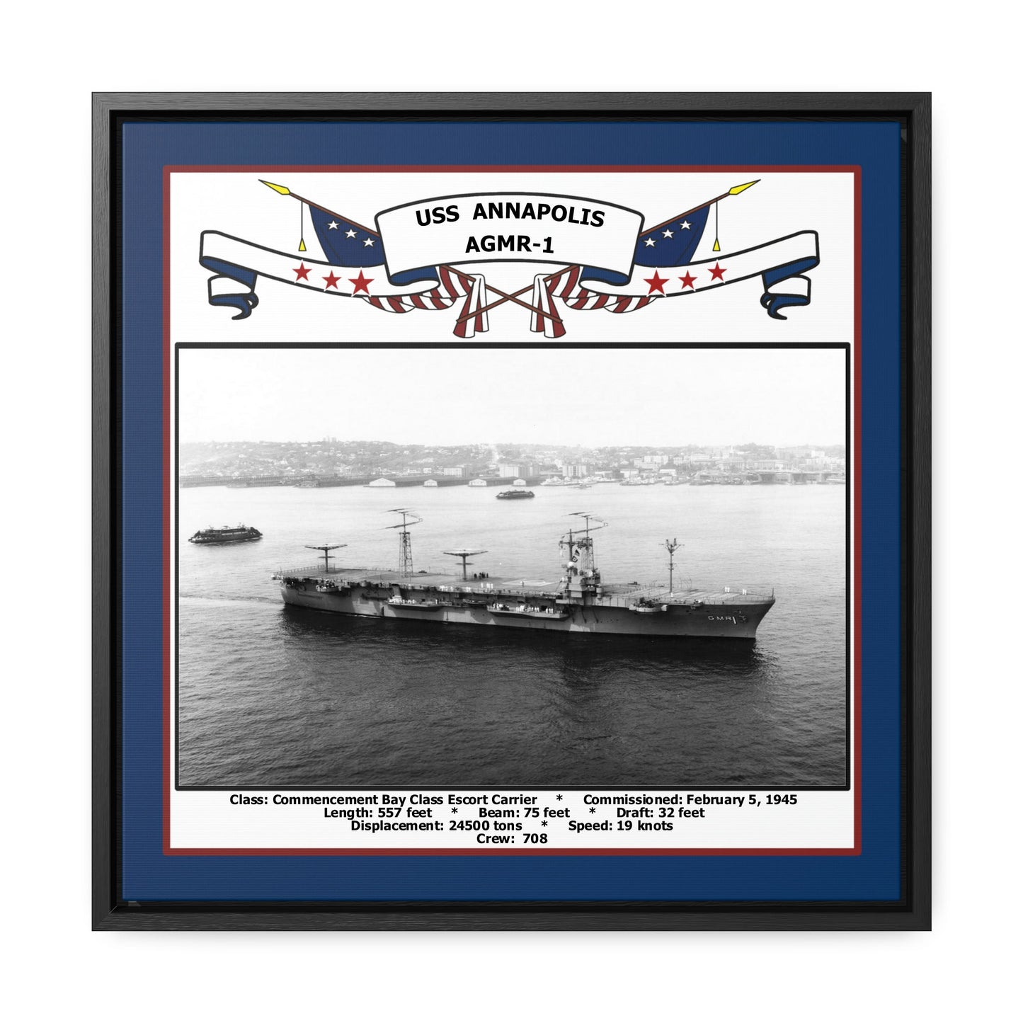 USS Annapolis AGMR-1 Navy Floating Frame Photo Front View