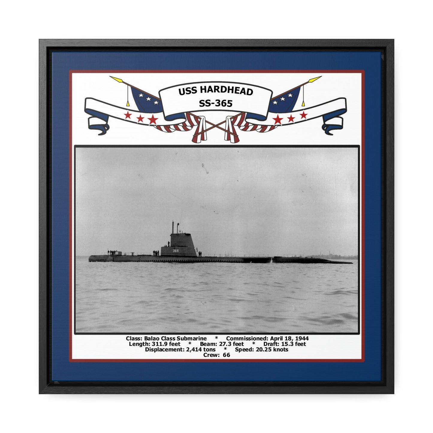USS Hardhead SS-365 Navy Floating Frame Photo Front View
