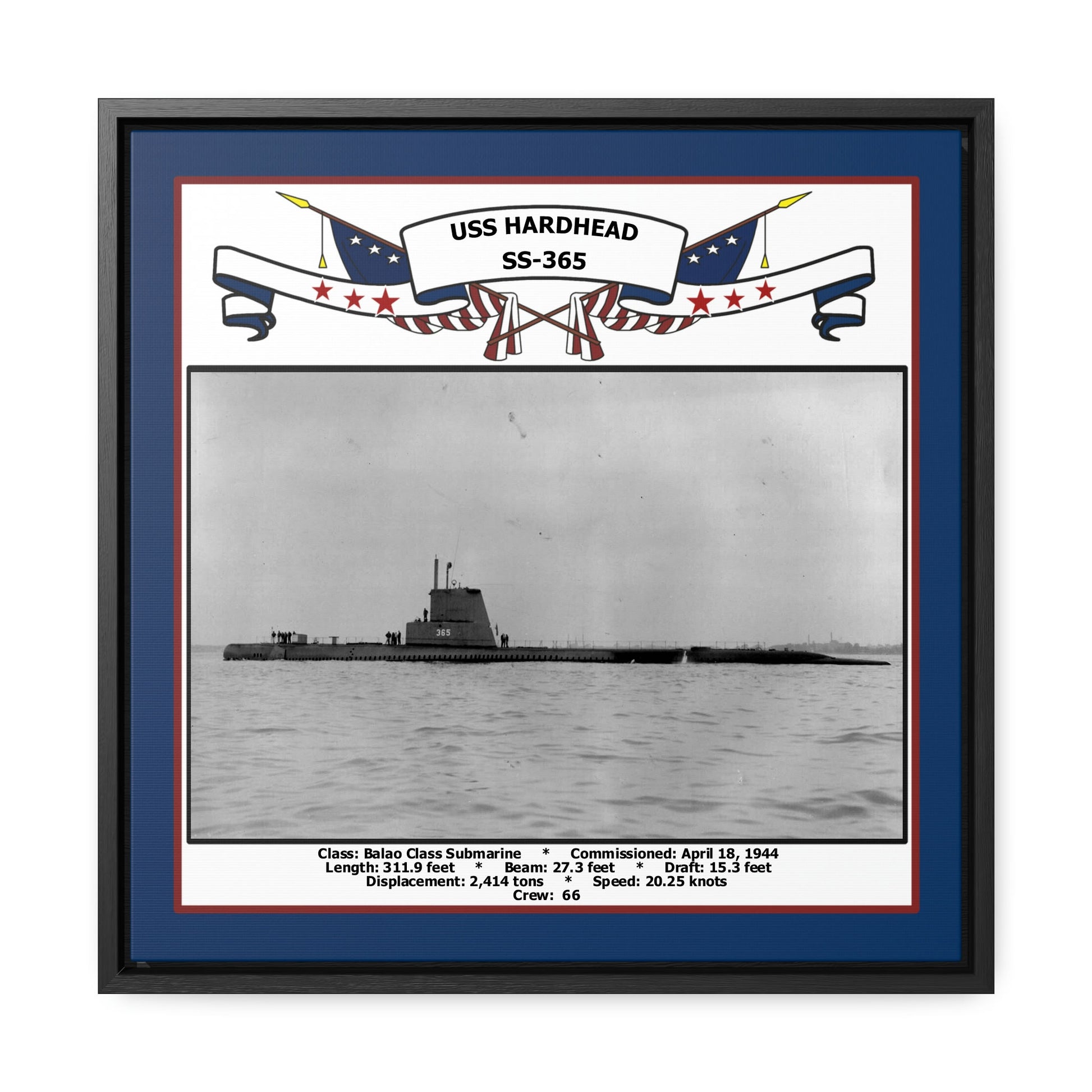 USS Hardhead SS-365 Navy Floating Frame Photo Front View