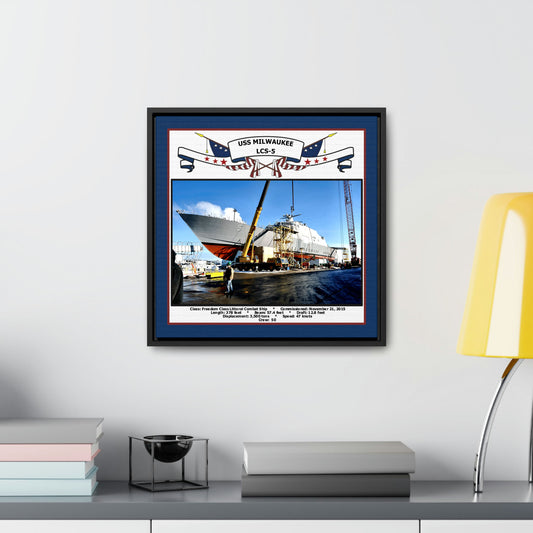 USS Milwaukee LCS-5 Navy Floating Frame Photo Desk View