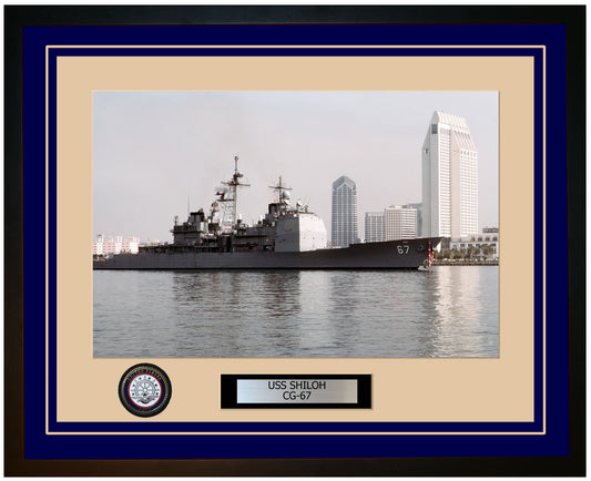 USS SHILOH CG-67 Framed Navy Ship Photo Blue