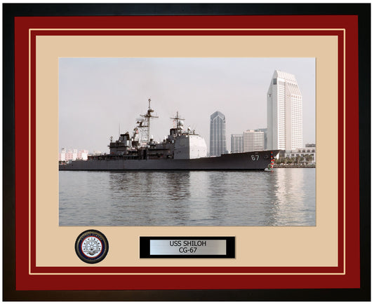 USS SHILOH CG-67 Framed Navy Ship Photo Burgundy