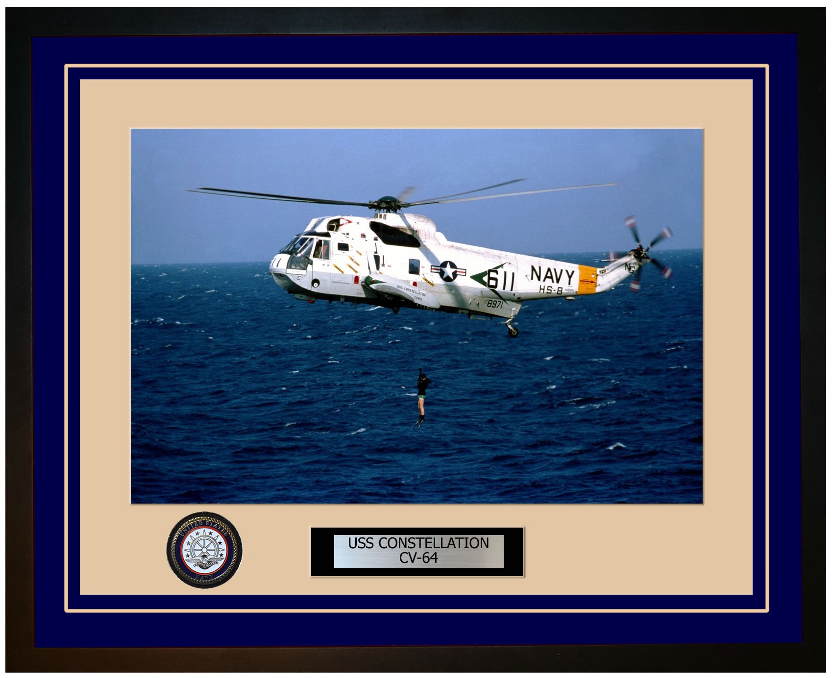USS CONSTELLATION CV-64 Framed Navy Ship Photo Blue