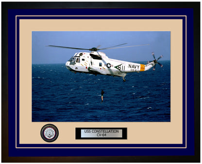USS CONSTELLATION CV-64 Framed Navy Ship Photo Blue