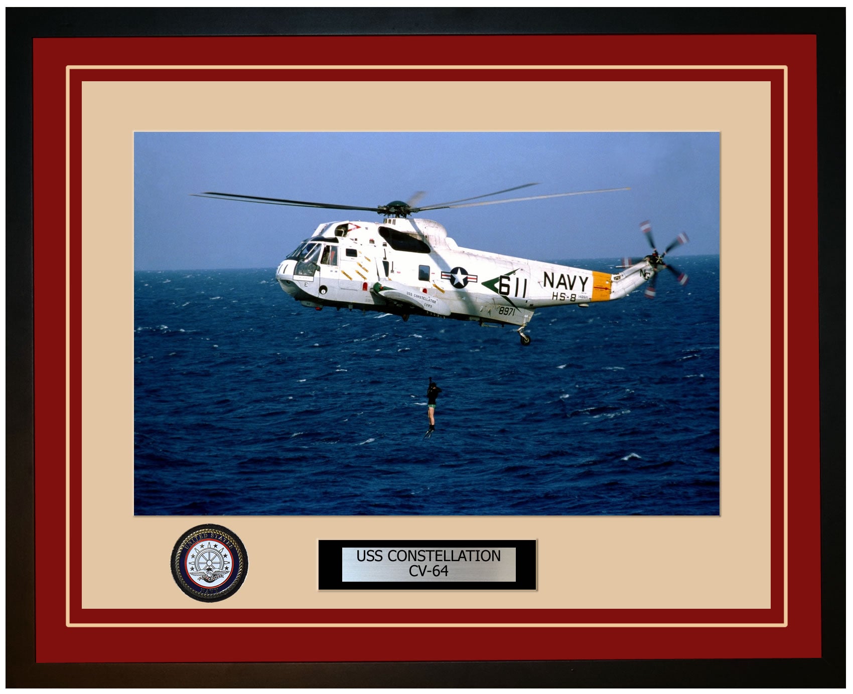 USS CONSTELLATION CV-64 Framed Navy Ship Photo Burgundy