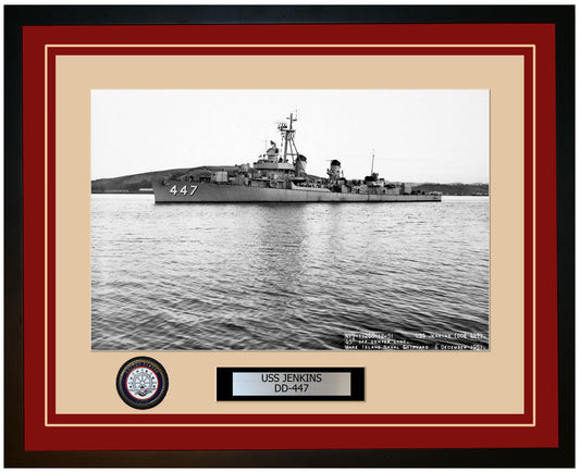 USS JENKINS DD-447 Framed Navy Ship Photo Burgundy