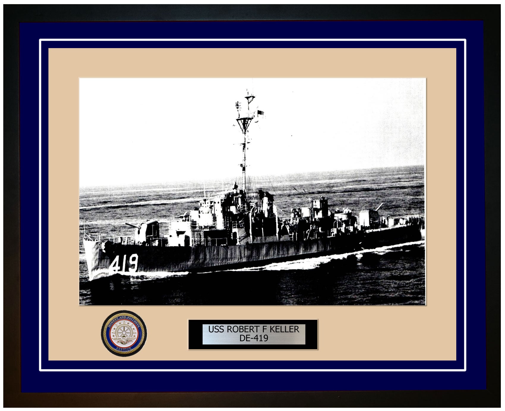 USS Robert F Keller DE-419 Framed Navy Ship Photo Blue
