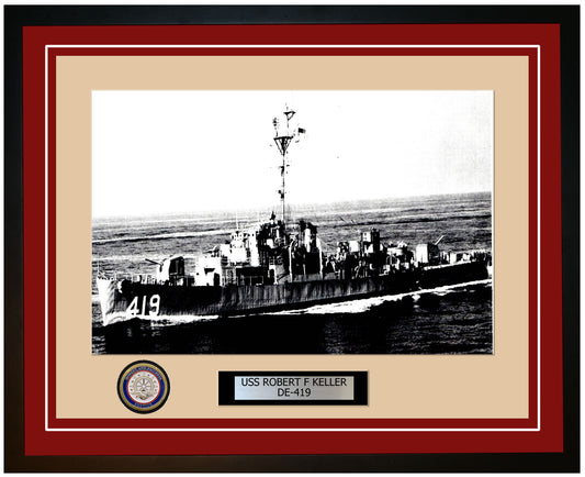 USS Robert F Keller DE-419 Framed Navy Ship Photo Burgundy