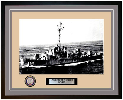 USS Robert F Keller DE-419 Framed Navy Ship Photo Grey