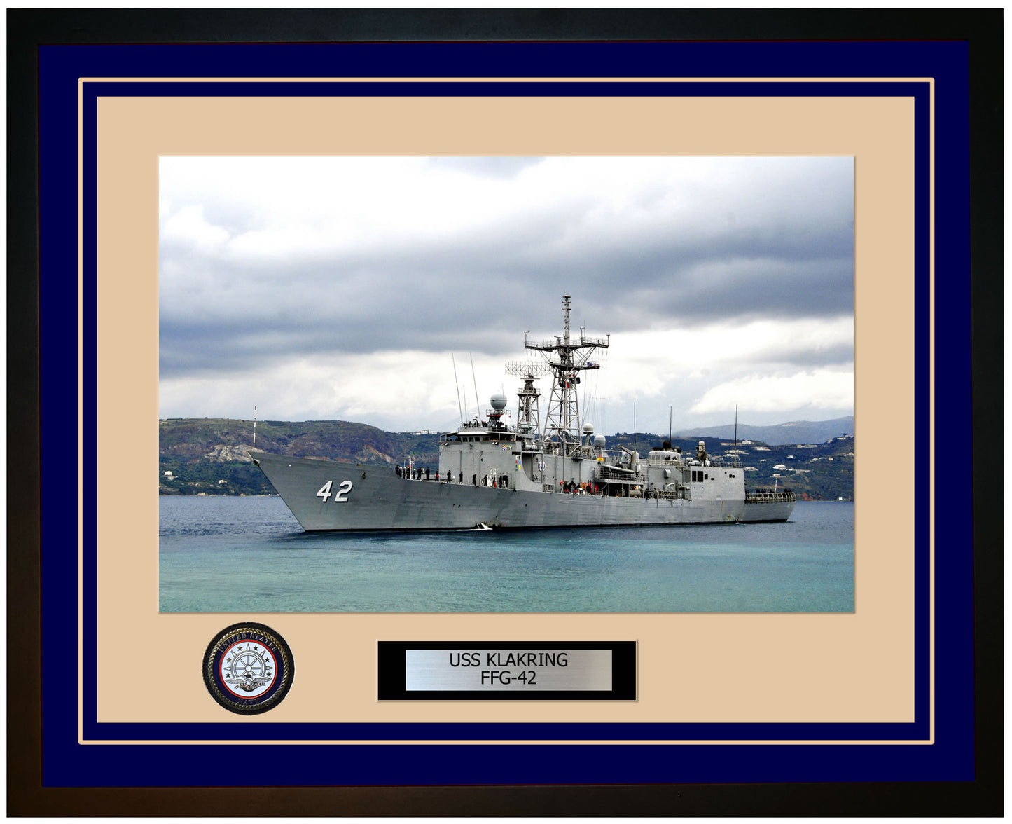 USS KLAKRING FFG-42 Framed Navy Ship Photo Blue