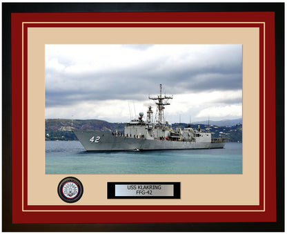 USS KLAKRING FFG-42 Framed Navy Ship Photo Burgundy