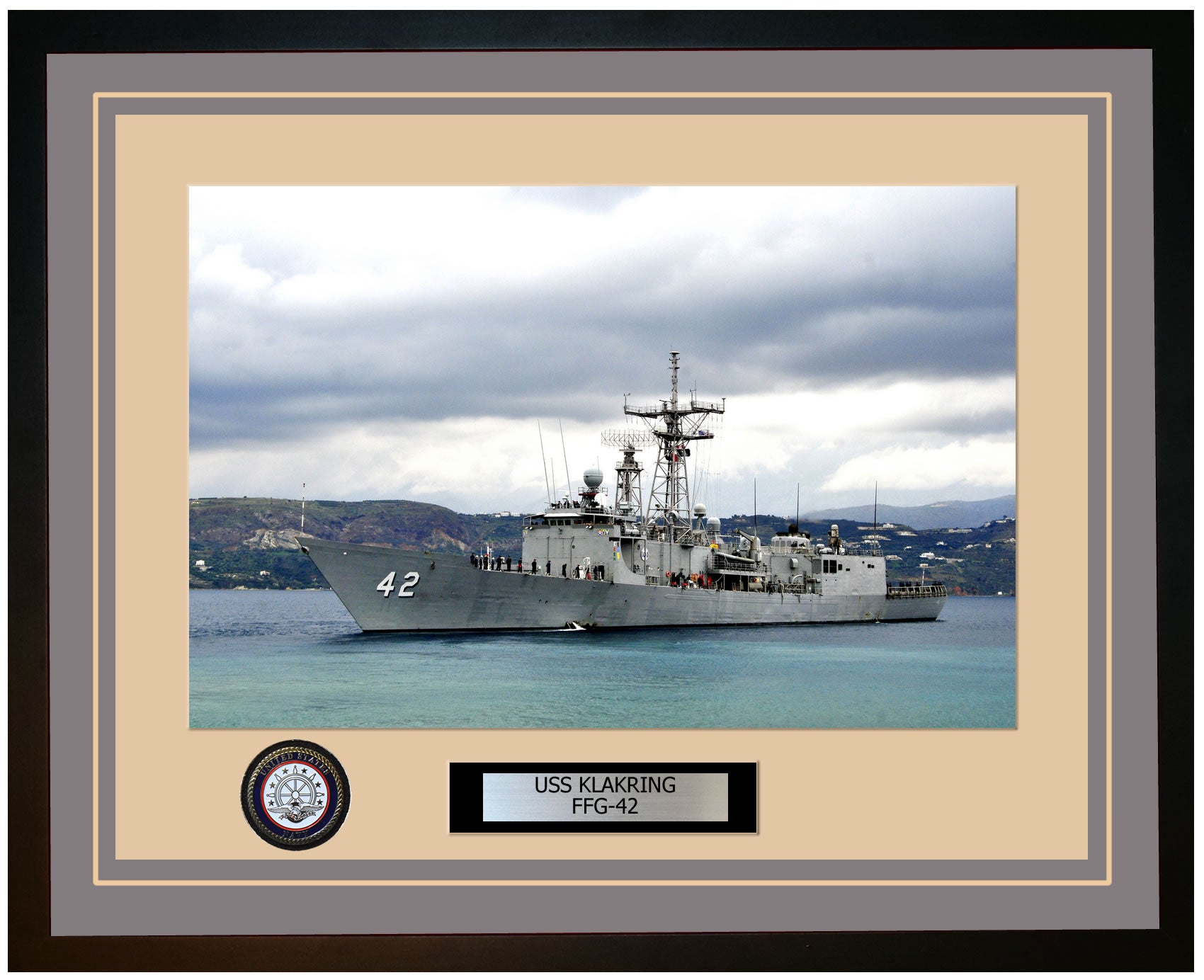 USS KLAKRING FFG-42 Framed Navy Ship Photo Grey