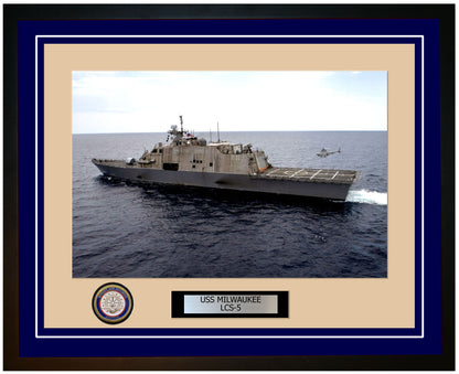 USS Milwaukee LCS-5 Framed Navy Ship Photo Blue