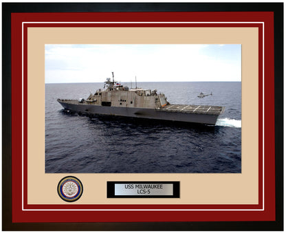 USS Milwaukee LCS-5 Framed Navy Ship Photo Burgundy