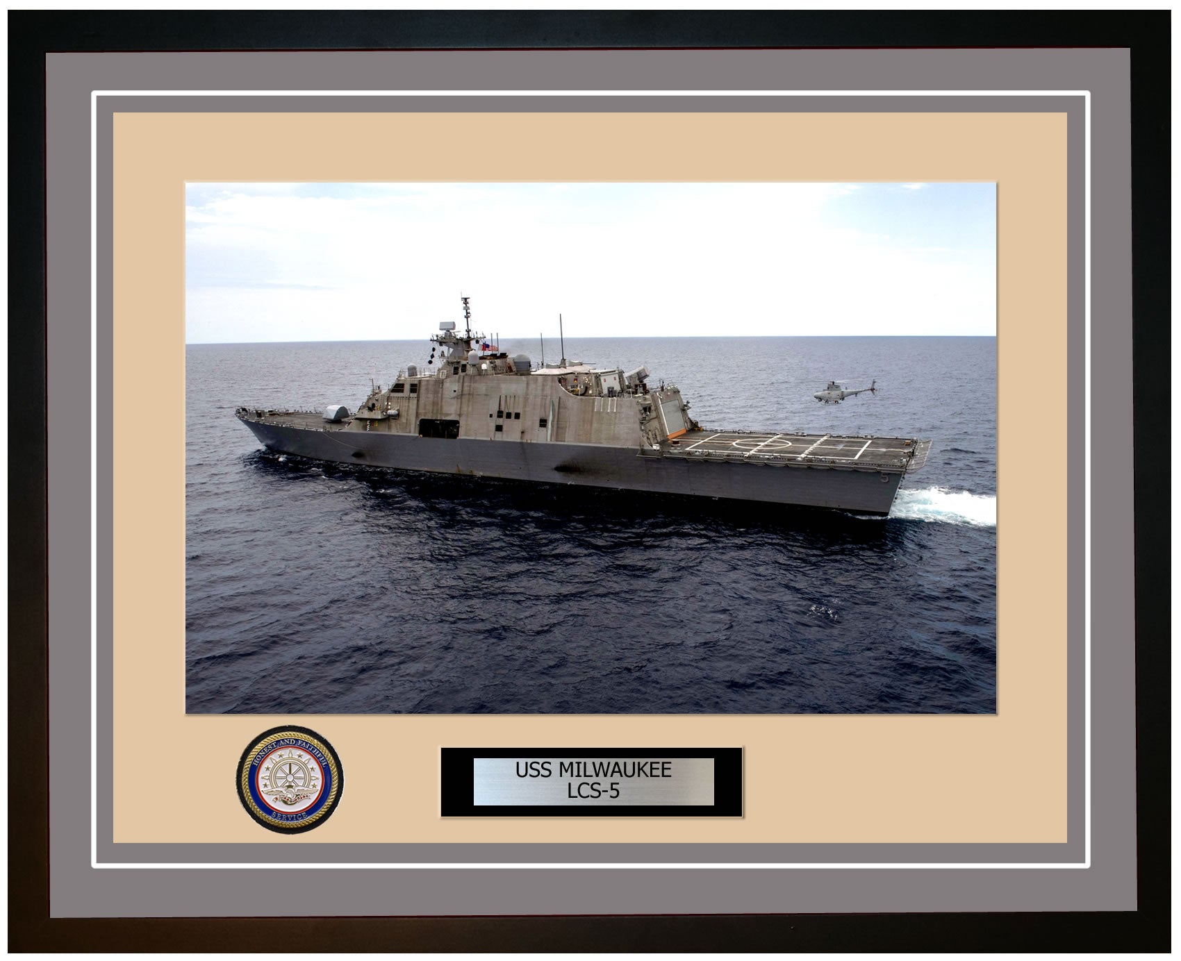 USS Milwaukee LCS-5 Framed Navy Ship Photo Grey