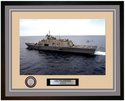 USS Milwaukee LCS-5 Framed Navy Ship Photo Grey