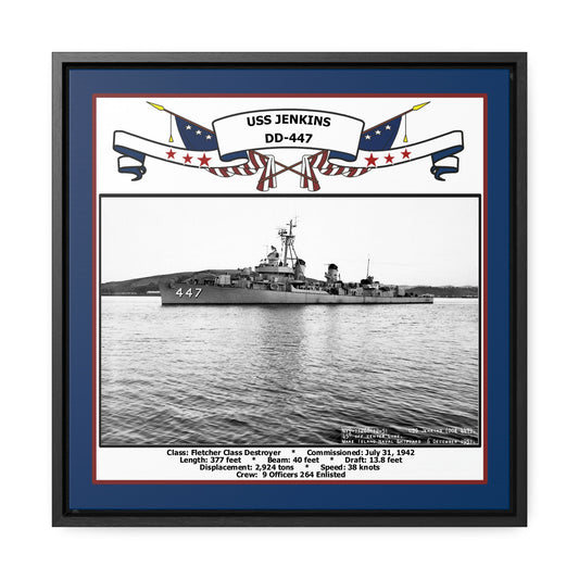 USS Jenkins DD-447 Navy Floating Frame Photo Front View