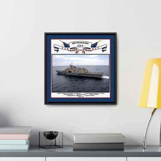 USS Milwaukee LCS-5 Navy Floating Frame Photo Desk View