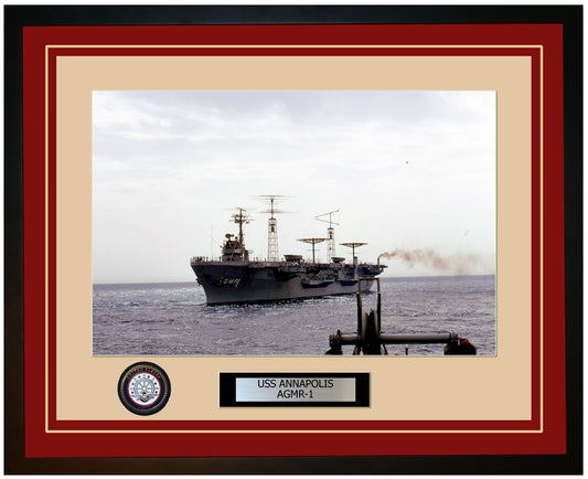 USS ANNAPOLIS AGMR-1 Framed Navy Ship Photo Burgundy