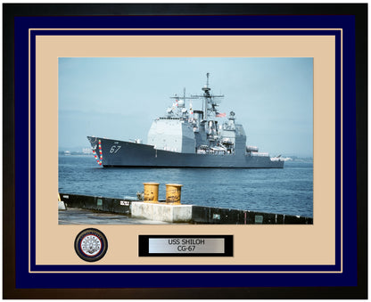USS SHILOH CG-67 Framed Navy Ship Photo Blue