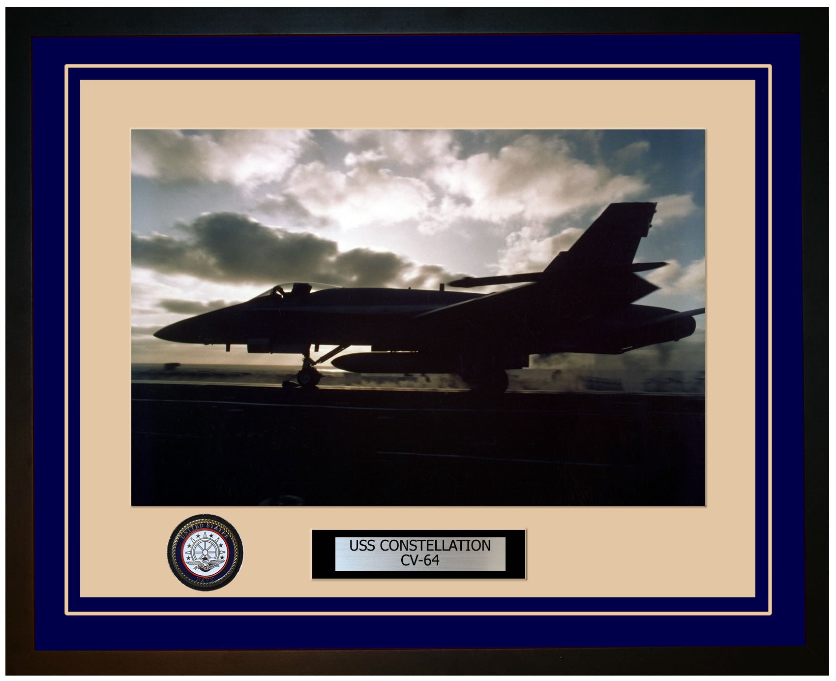 USS CONSTELLATION CV-64 Framed Navy Ship Photo Blue