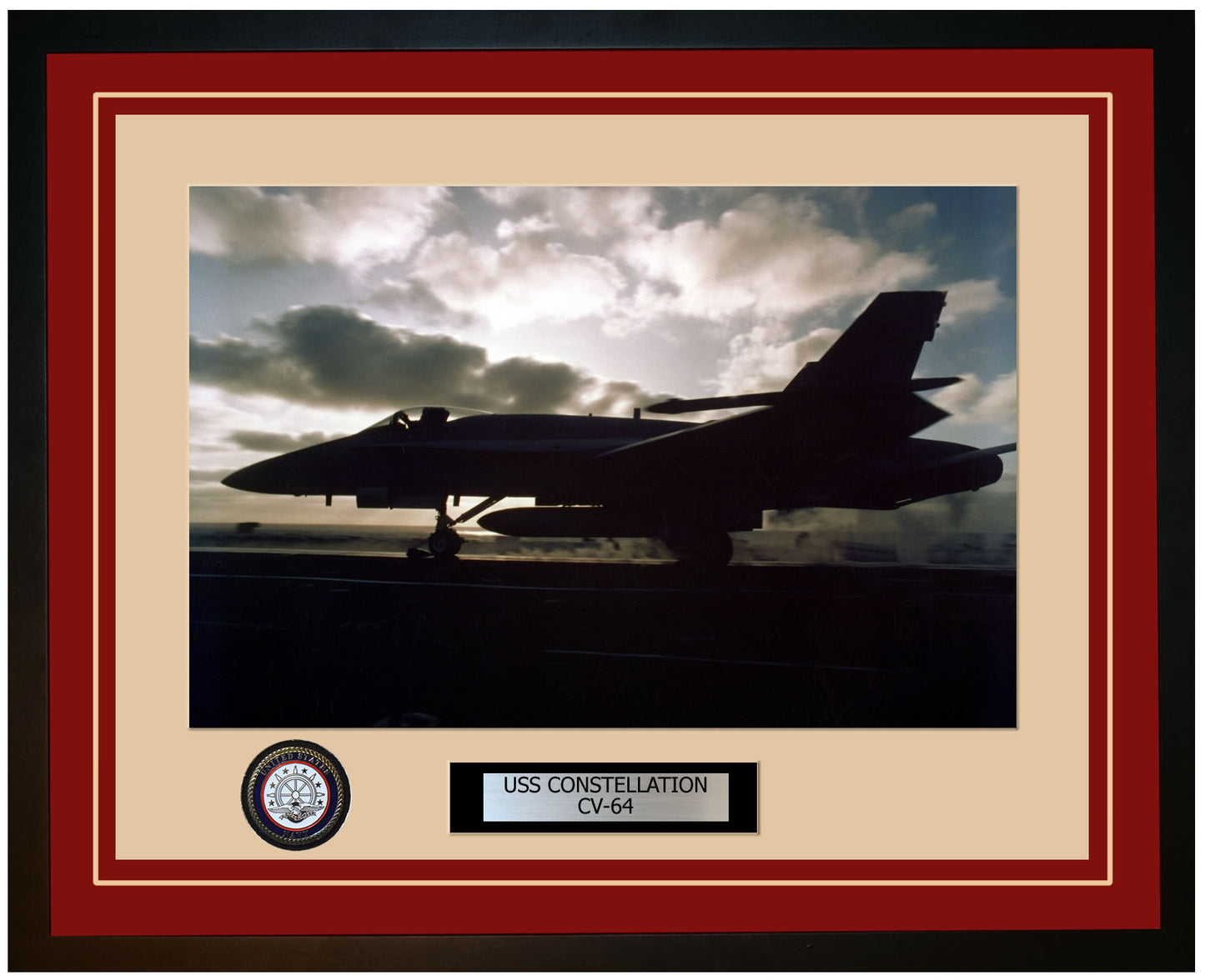 USS CONSTELLATION CV-64 Framed Navy Ship Photo Burgundy