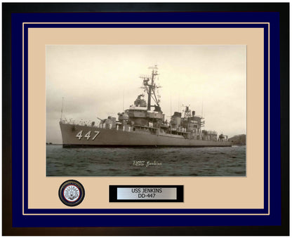 USS JENKINS DD-447 Framed Navy Ship Photo Blue