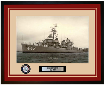 USS JENKINS DD-447 Framed Navy Ship Photo Burgundy
