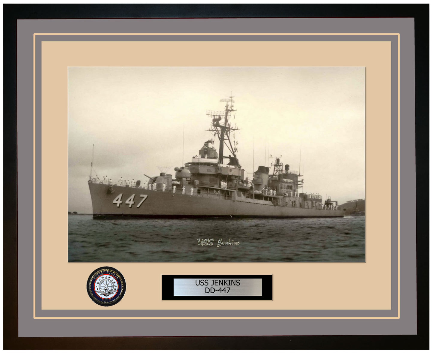 USS JENKINS DD-447 Framed Navy Ship Photo Grey