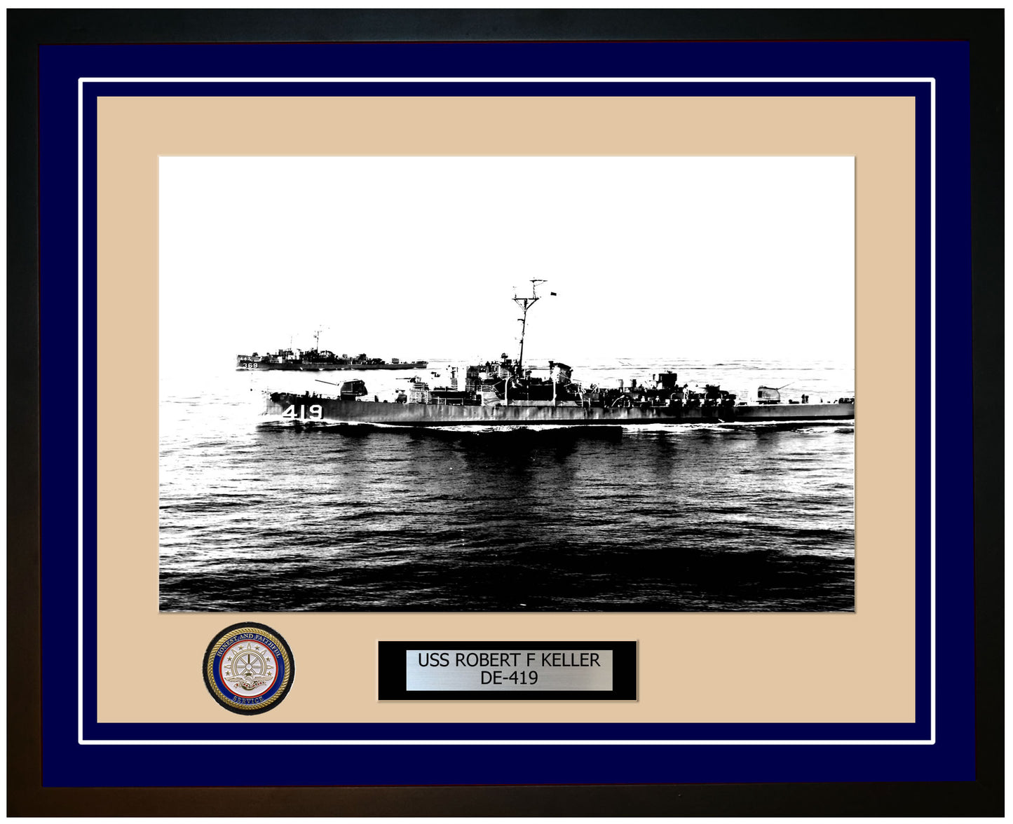 USS Robert F Keller DE-419 Framed Navy Ship Photo Blue