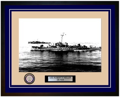 USS Robert F Keller DE-419 Framed Navy Ship Photo Blue