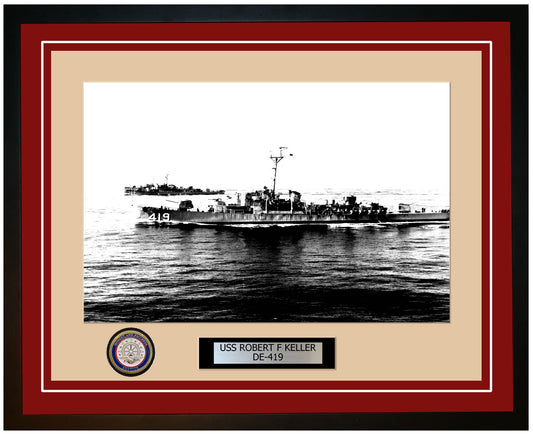 USS Robert F Keller DE-419 Framed Navy Ship Photo Burgundy
