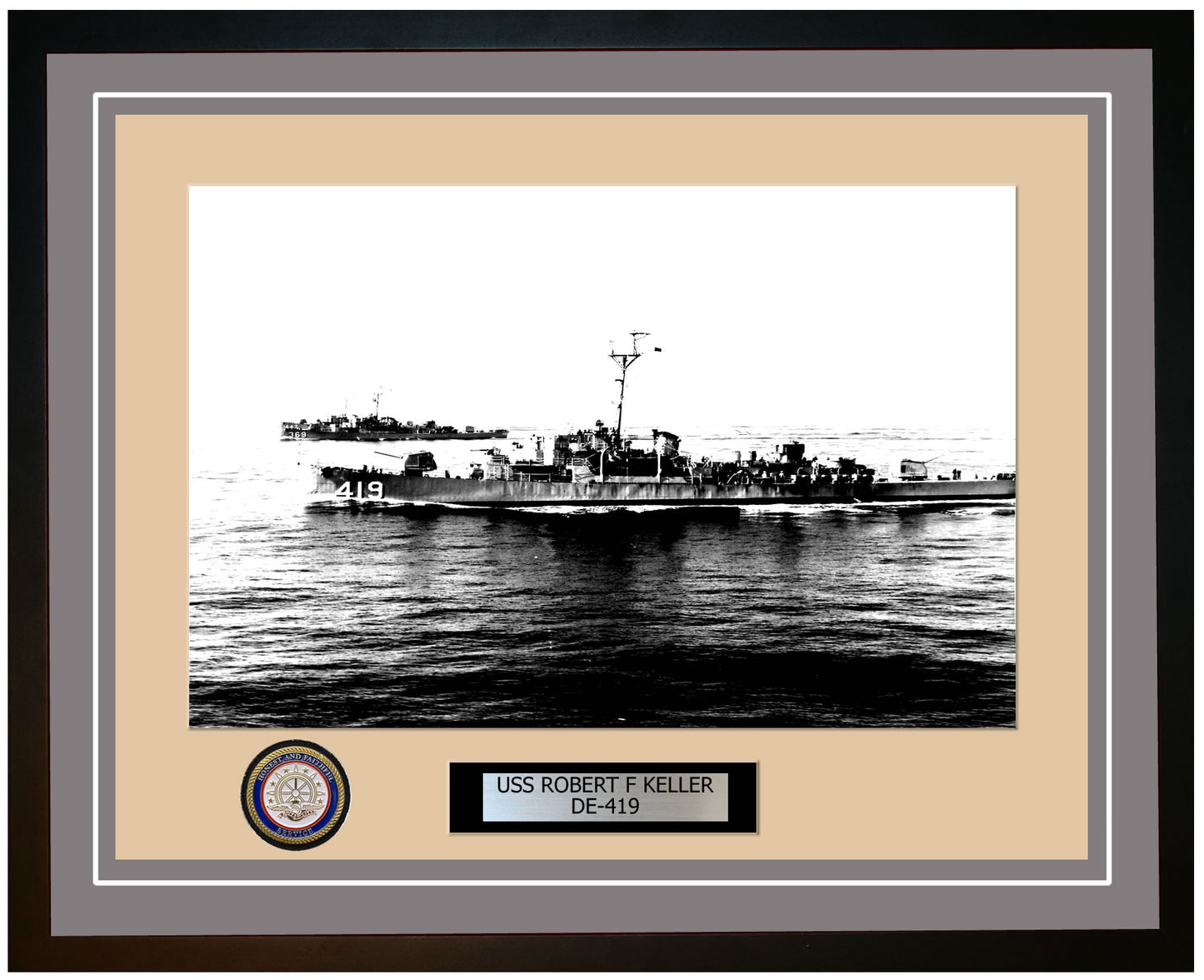 USS Robert F Keller DE-419 Framed Navy Ship Photo Grey