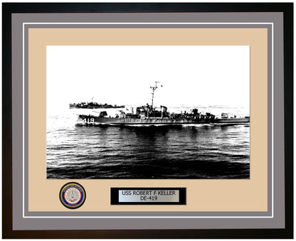 USS Robert F Keller DE-419 Framed Navy Ship Photo Grey