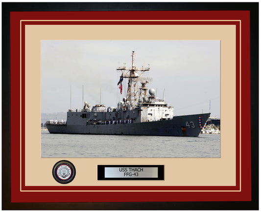 USS THACH FFG-43 Framed Navy Ship Photo Burgundy