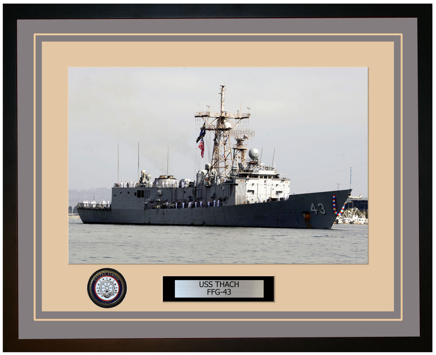 USS THACH FFG-43 Framed Navy Ship Photo Grey