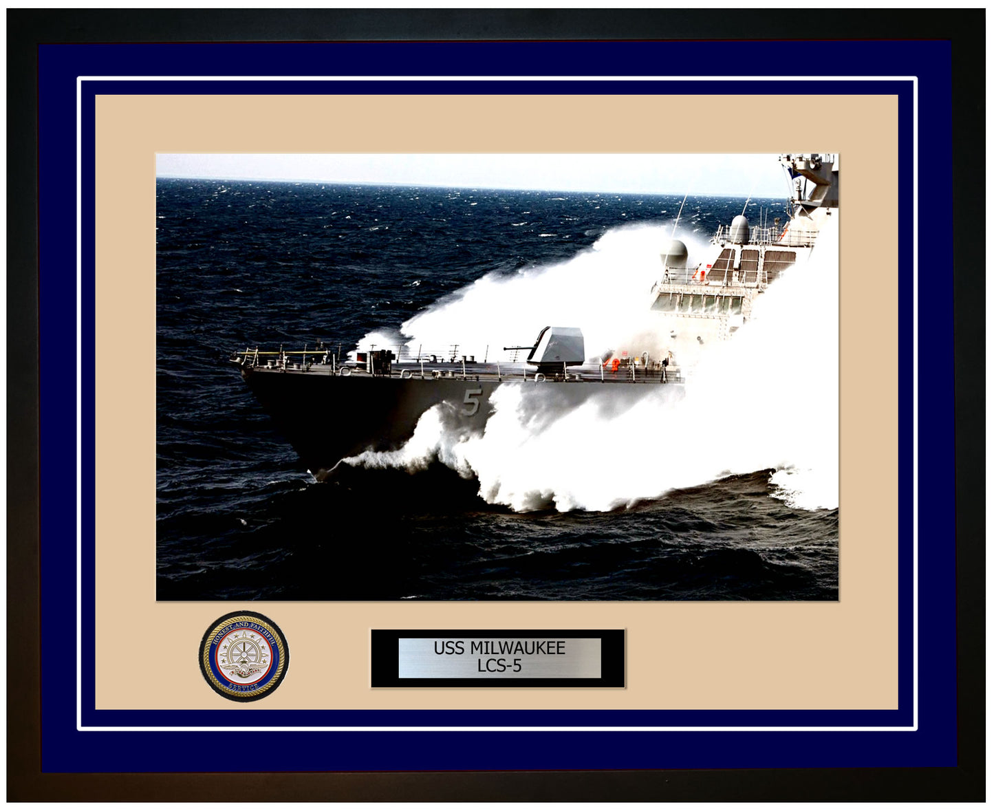 USS Milwaukee LCS-5 Framed Navy Ship Photo Blue